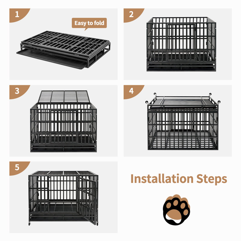 Tucker Murphy Pet 48 Inch Heavy Duty Indestructible Dog Crate Steel Escape Proof Indoor Double Door High Anxiety Cage Kennel With Wheels Removable Tray Extra Large Xl Xxl Reviews Wayfair Canada